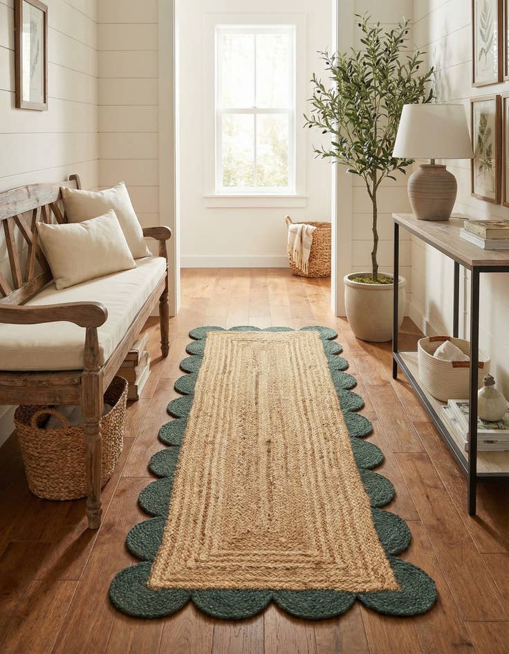 Detail image of 2' x 5' 1  Hand Scallop Braided Jute Runner Rug