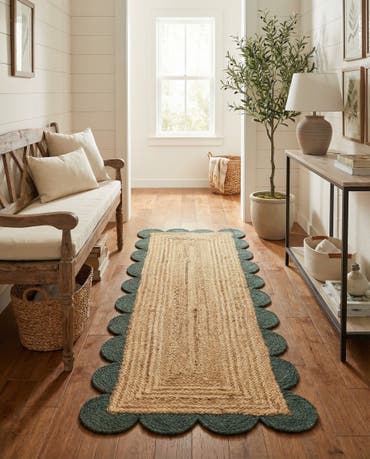  2' x 5' 1  Hand Scallop Braided Jute Runner Rug