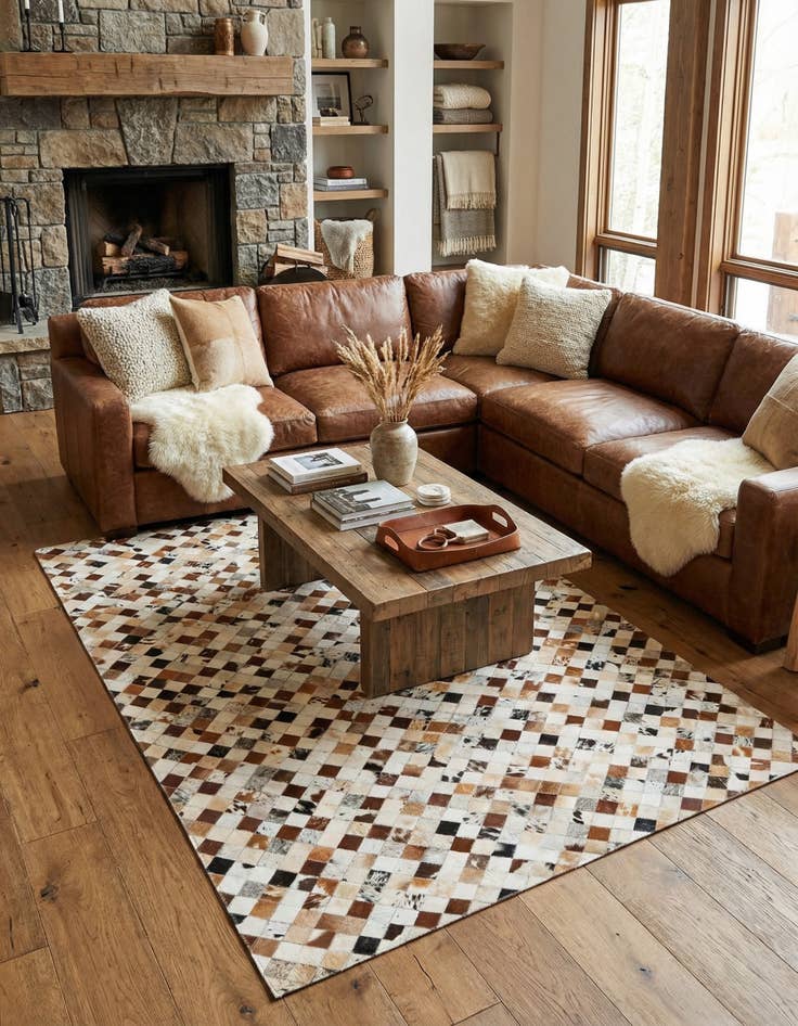 Detail image of 5' 1 x 8' Cowhide Leather Rug