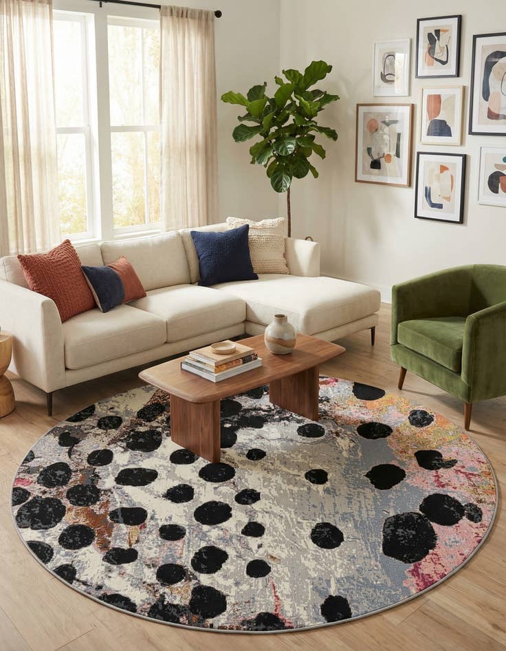 Detail image of  6' x 6'  Washable Modern Indoor / Outdoor Round Rug