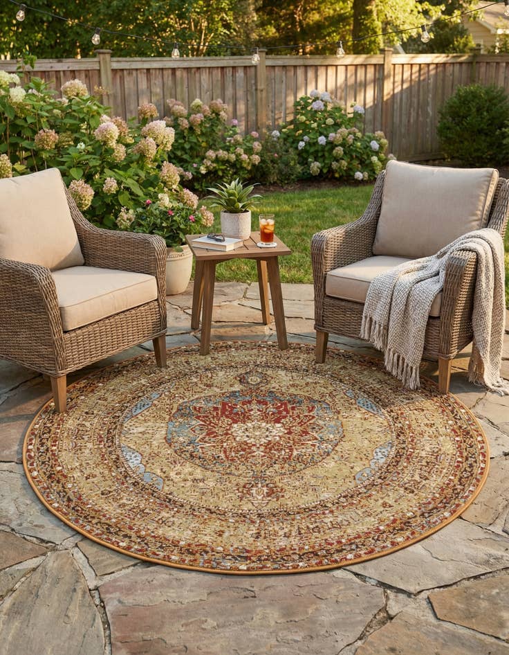 Detail image of 5' 3 x 5' 3 Easy-Clean Traditional Indoor / Outdoor Round Rug