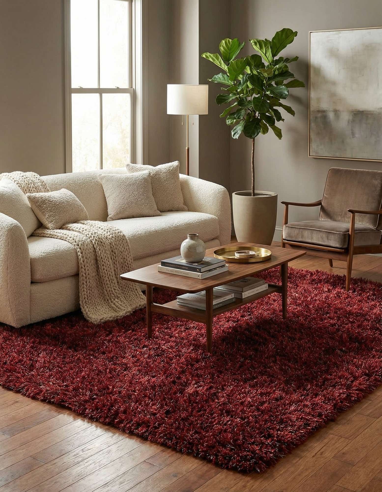 5' x 6' 6 Hand Knotted Solid Shag Rug
