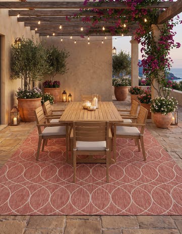 Rust Red Easy-Clean Trellis Indoor / Outdoor Square Rug