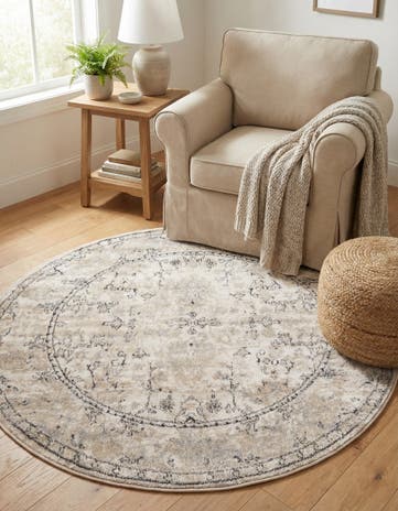 Ivory Oregon Round Rug