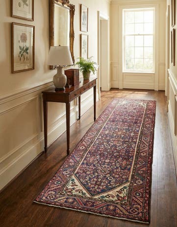 3' 5 x 9' 8 Hand Knotted Hossainabad Persian Wool Runner Rug