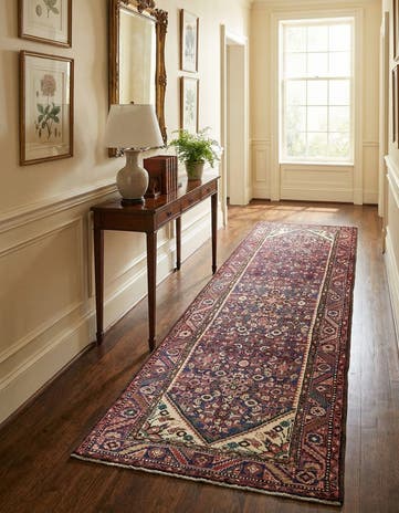 3' 5 x 9' 8 Hand Knotted Hossainabad Persian Wool Runner Rug