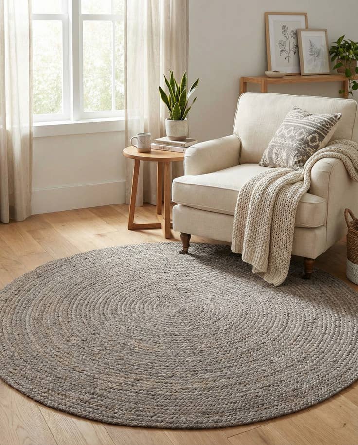 Detail image of 5' 1 x 5' 1 Handmade Braided Jute Round Rug