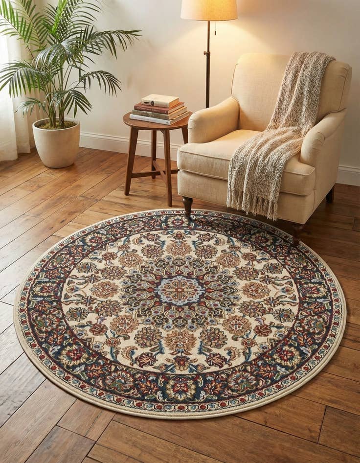 Detail image of 3' 3 x 3' 3  Washable Traditional Indoor / Outdoor Round Rug
