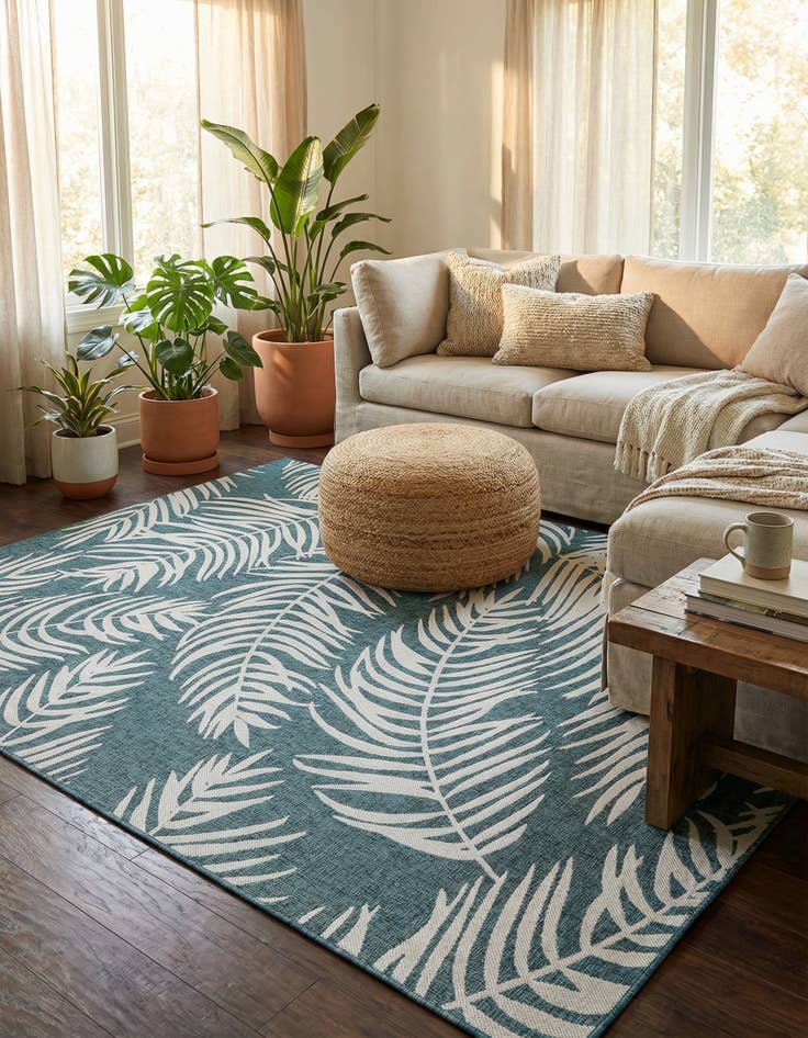 Detail image of 10' x 14'  Washable Botanical Indoor / Outdoor Rug