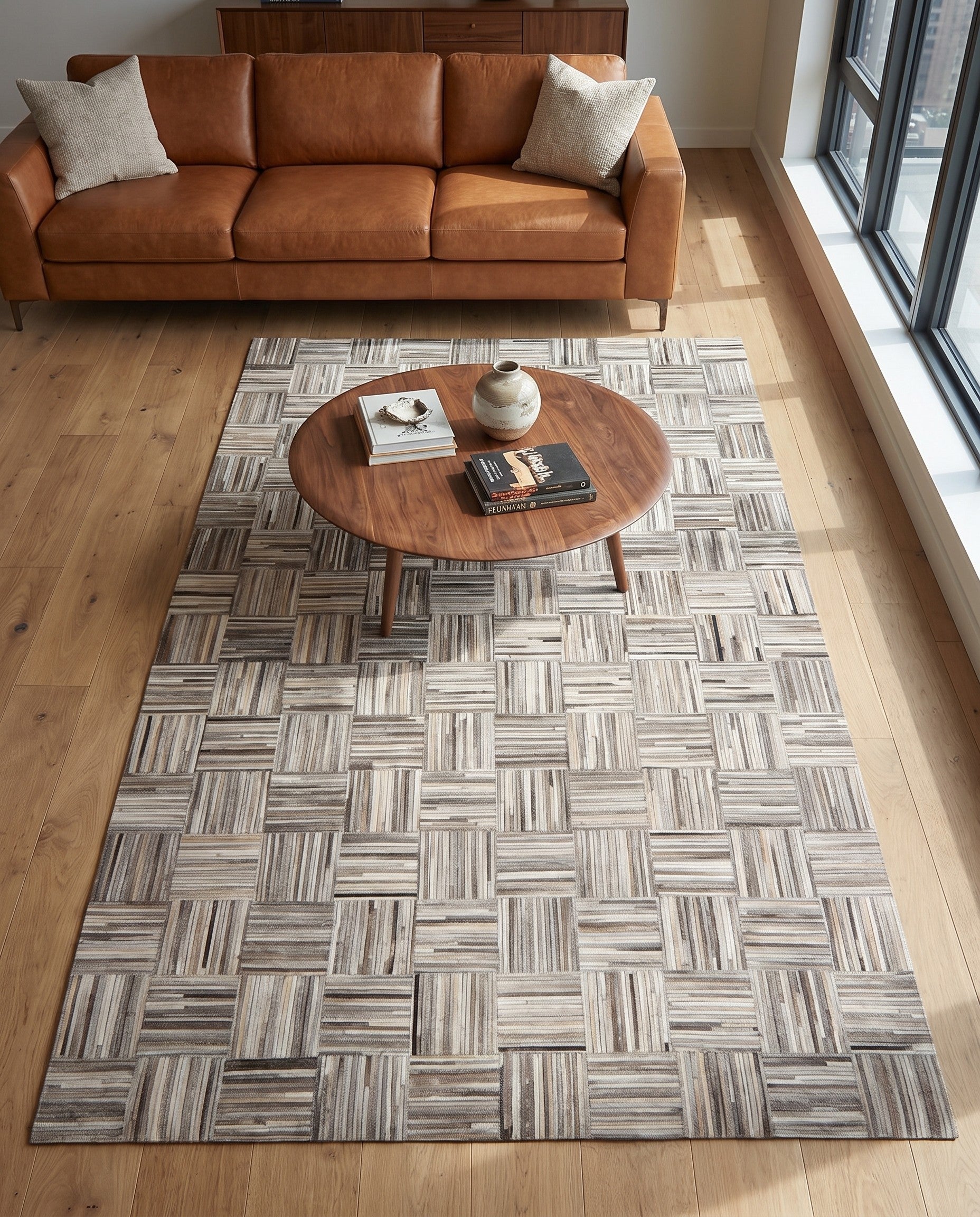 4' 10 x 7' 9 Cowhide Leather Rug