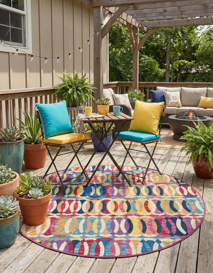 Detail image of 4' x 4'  Washable Modern Indoor / Outdoor Round Rug