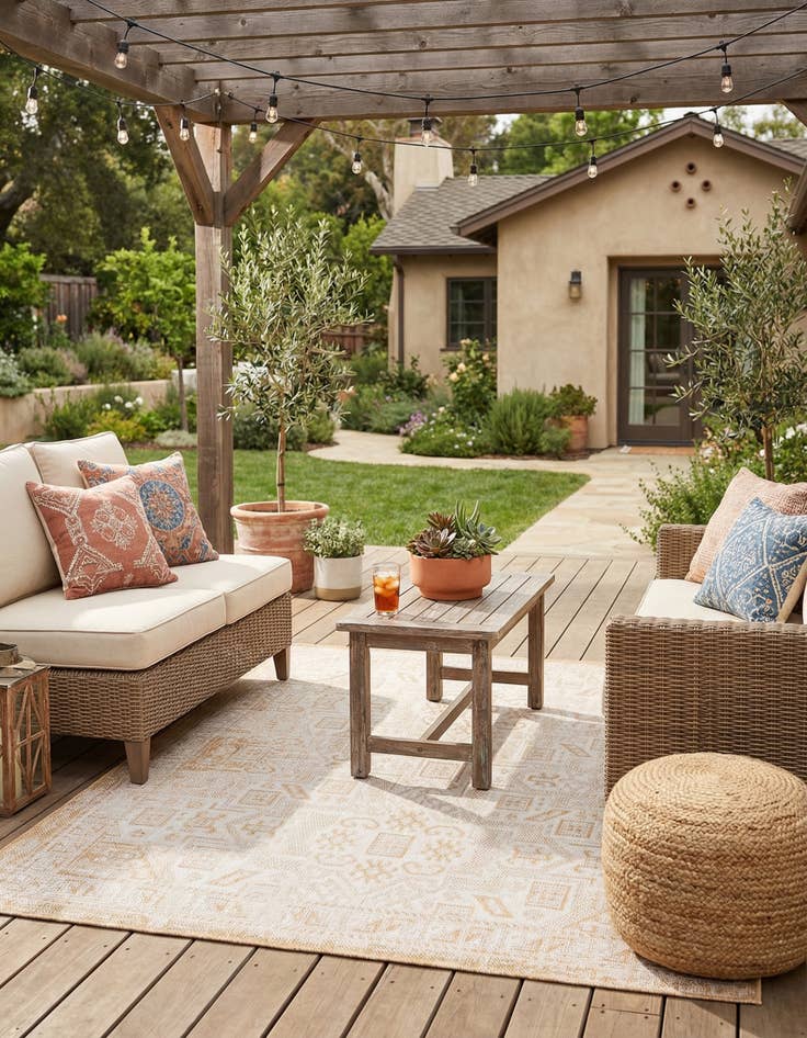 Detail image of  5' 3 x 5' 3  Washable Aztec Indoor / Outdoor Square Rug