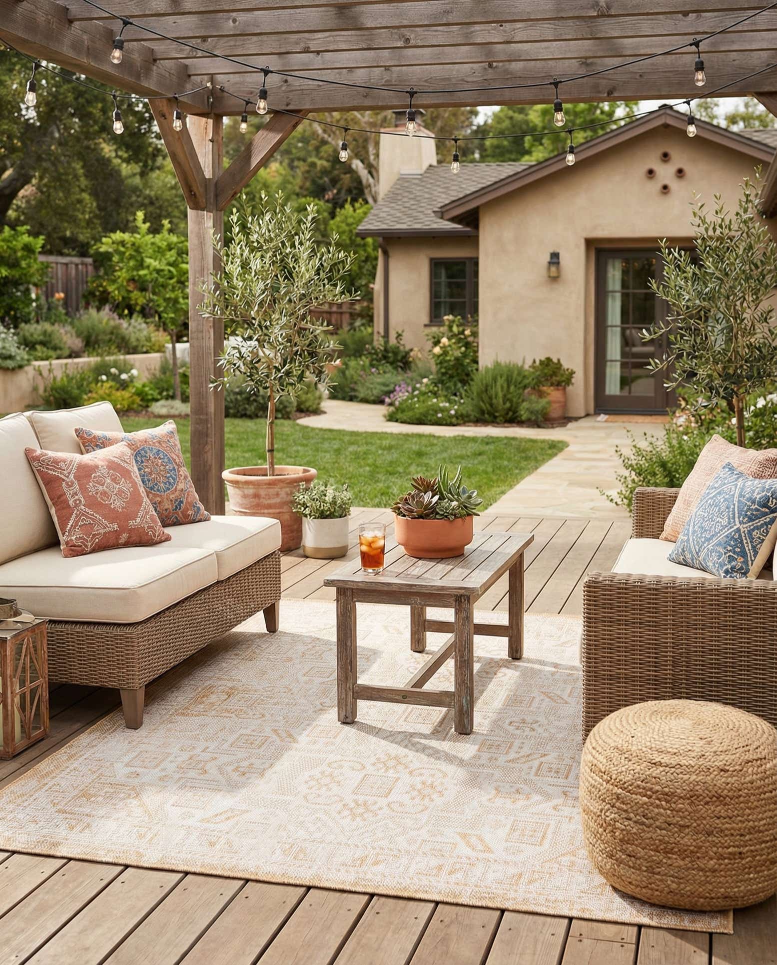 5' 3 x 5' 3 Easy-Clean Aztec Indoor / Outdoor Square Rug