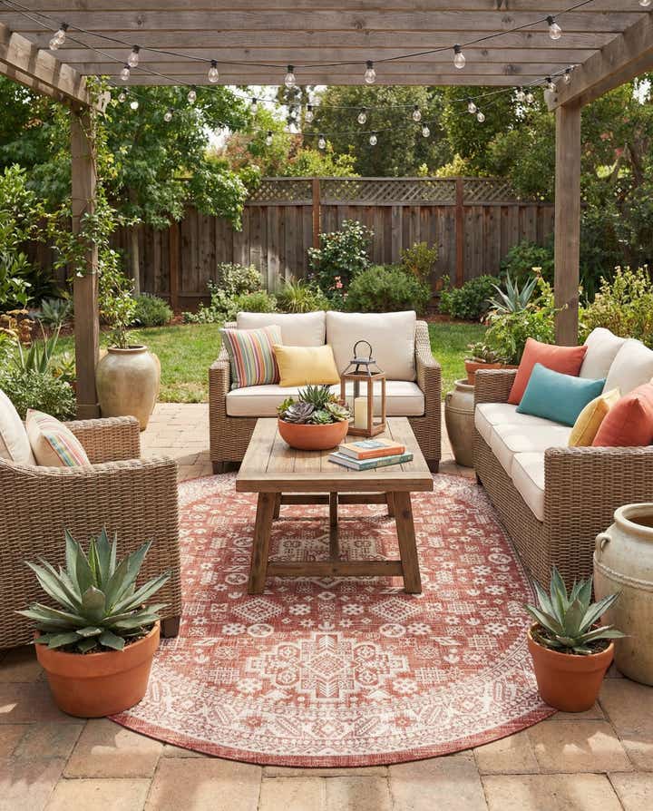 7' 10 x 10' Easy-Clean Aztec Indoor / Outdoor Oval Rug