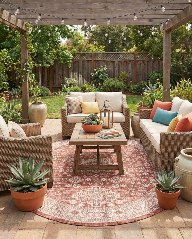 Detail image of 7' 10 x 10' Easy-Clean Aztec Indoor / Outdoor Oval Rug
