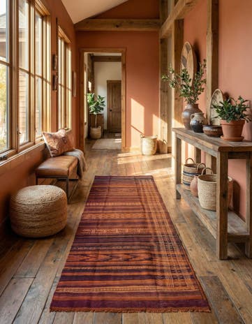 3' 7 x 11' 8 Hand Woven Kilim Fars Wool Runner Rug