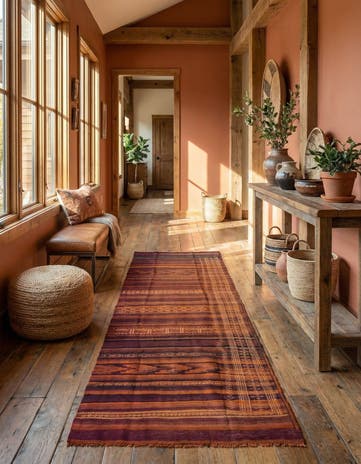 3' 7 x 11' 8 Hand Woven Kilim Fars Wool Runner Rug
