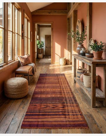 3' 7 x 11' 8 Hand Woven Kilim Fars Wool Runner Rug