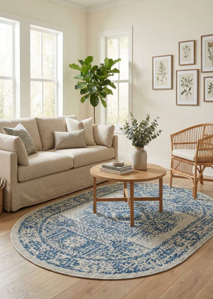 5' 3 x 8' Easy-Clean Traditional Indoor / Outdoor Oval Rug