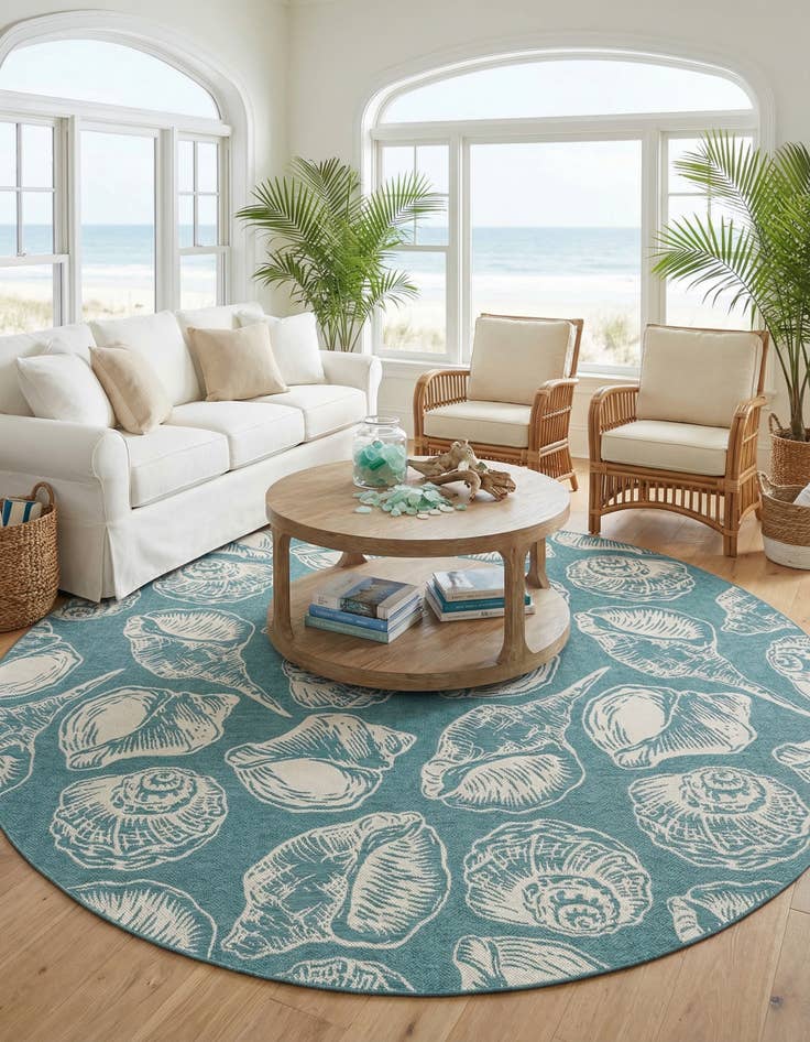 Detail image of 12' x 12'  Washable Coastal Indoor / Outdoor Round Rug