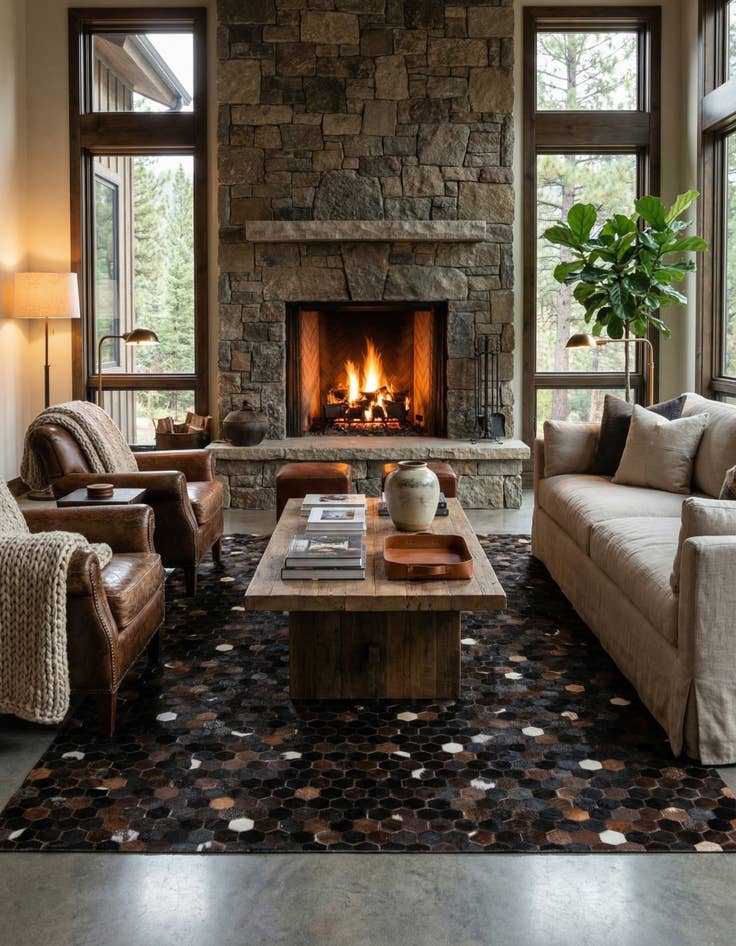 Detail image of 5' 1 x 8' Cowhide Leather Rug