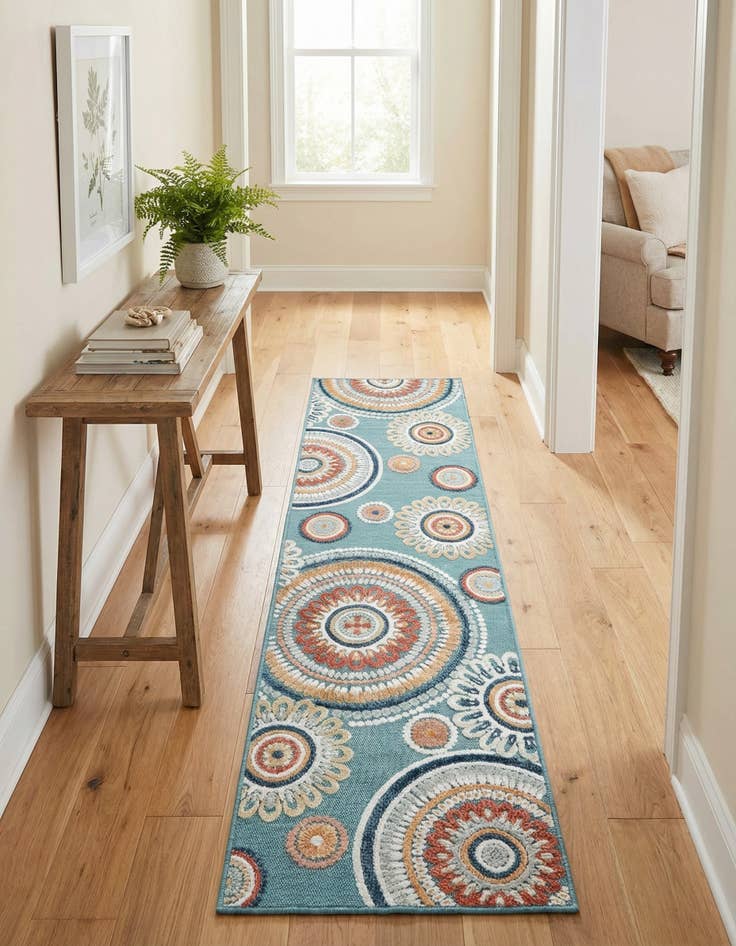 Detail image of 2' 2 x 8'  Washable Botanical Indoor / Outdoor Runner Rug