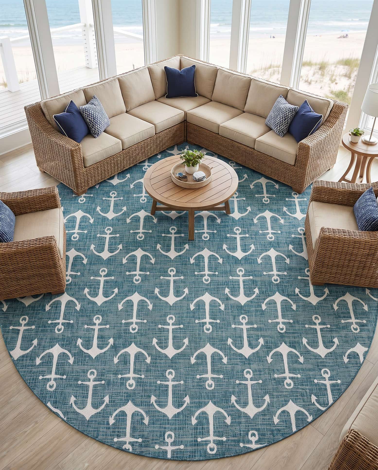 13' x 13' Easy-Clean Coastal Indoor / Outdoor Round Rug