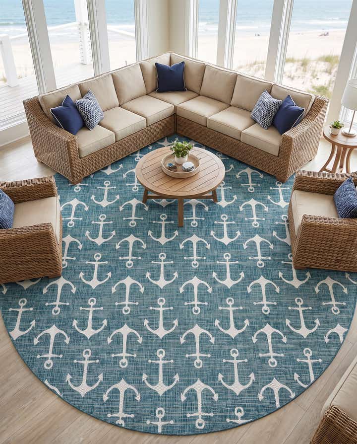 13' x 13' Easy-Clean Coastal Indoor / Outdoor Round Rug