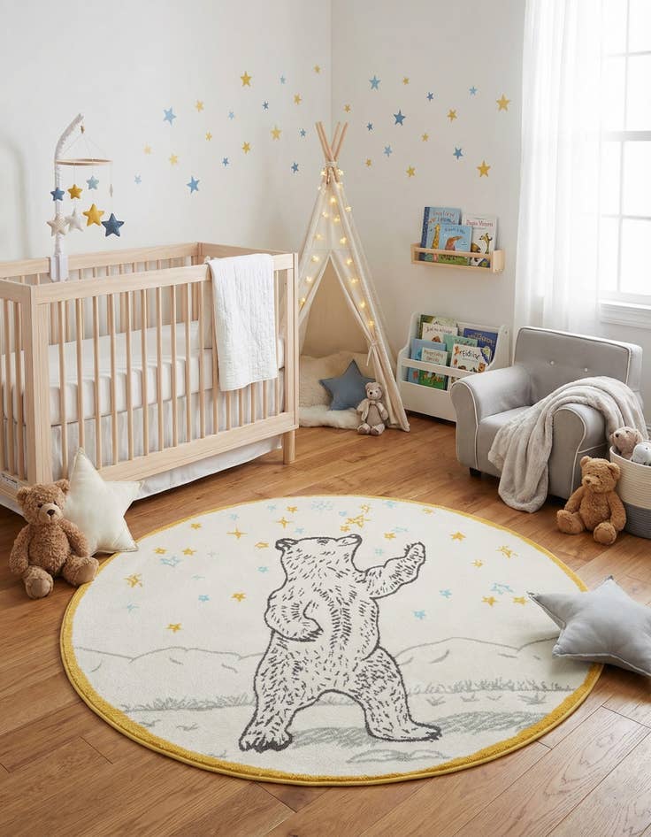 Detail image of 5' 3 x 5' 3 Bear Whimsy Kids Round Rug