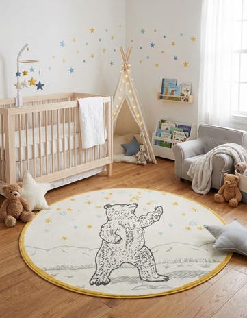 5' 3 x 5' 3 Bear Whimsy Kids Round Rug