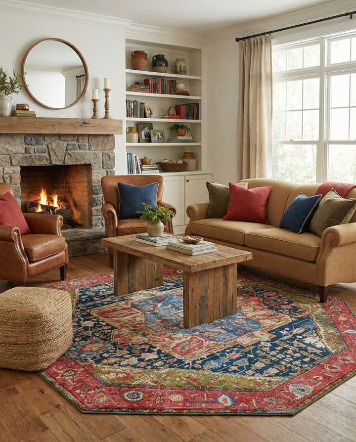 7' 10 x 7' 10 Easy-Clean Traditional Indoor / Outdoor Octagon Rug