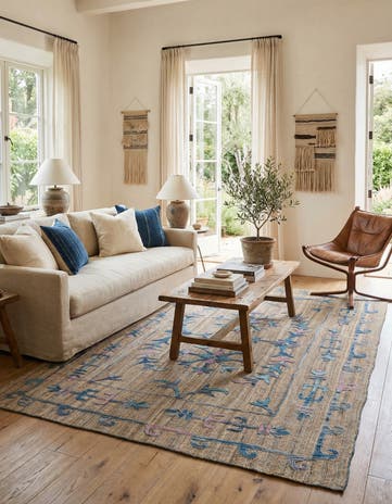 5' 7 x 7' 8 Hand Woven Kilim Suzani Wool Rug