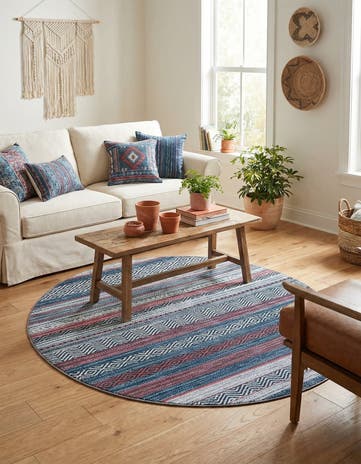 Navy Blue Washable Yara Round Rug