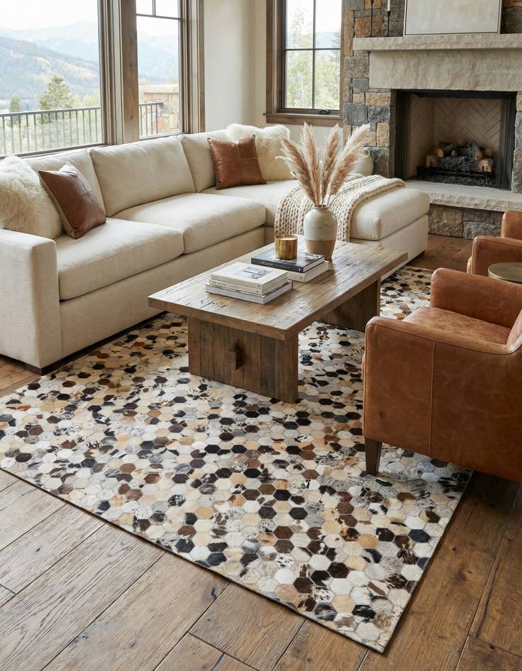 Detail image of 5' 2 x 8' Cowhide Leather Rug