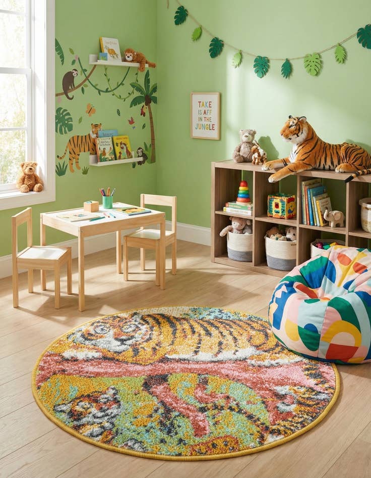 Detail image of 2' 2 x 2' 2 Tiger Whimsy Kids Round Rug