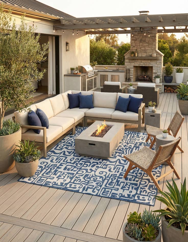 Detail image of 13' x 13'  Washable Modern Indoor / Outdoor Square Rug