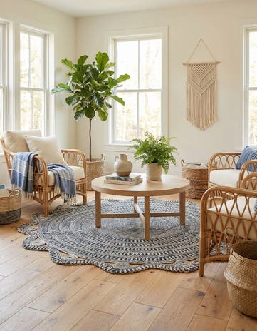 Navy and White Handmade Braided Jute Round Rug