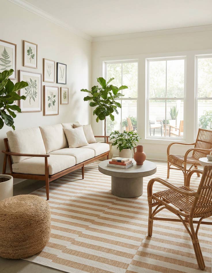 Detail image of 7' 10 x 11' Easy-Clean Striped Indoor / Outdoor Rug
