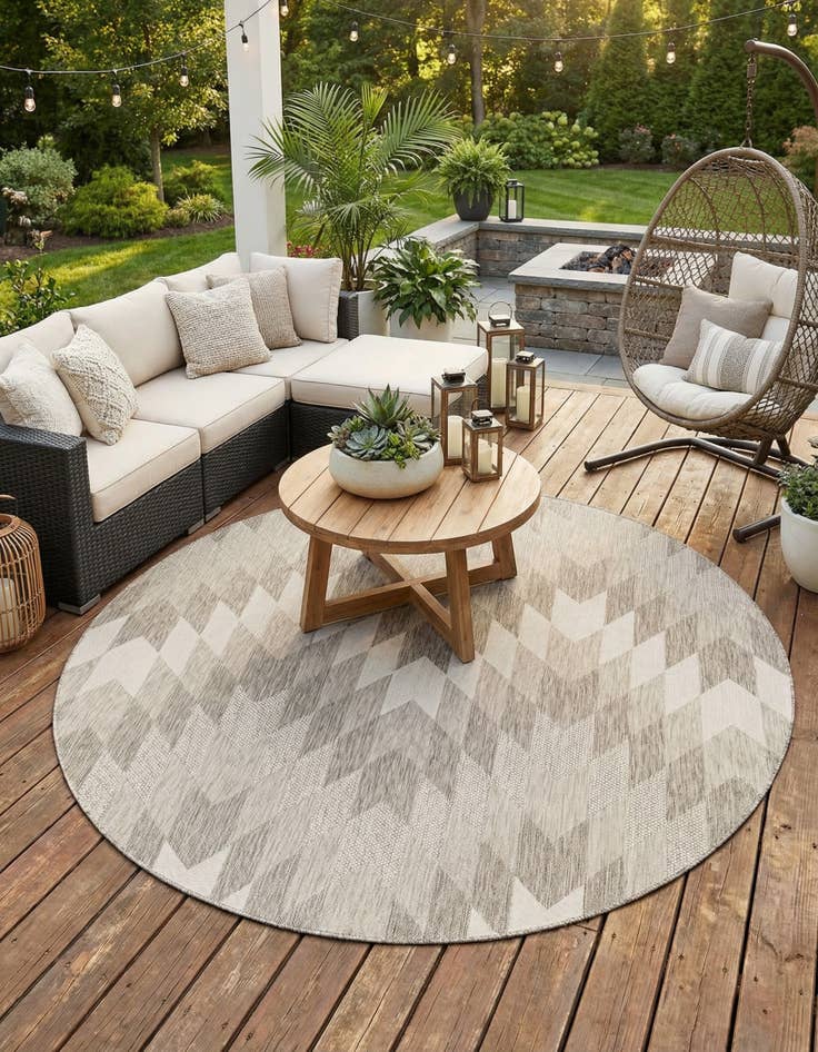 Detail image of 7' 10 x 7' 10  Washable Modern Indoor / Outdoor Round Rug