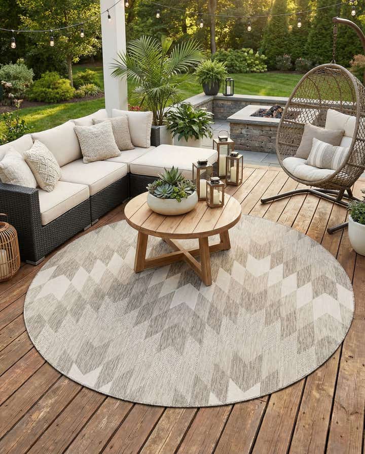 7' 10 x 7' 10 Easy-Clean Modern Indoor / Outdoor Round Rug