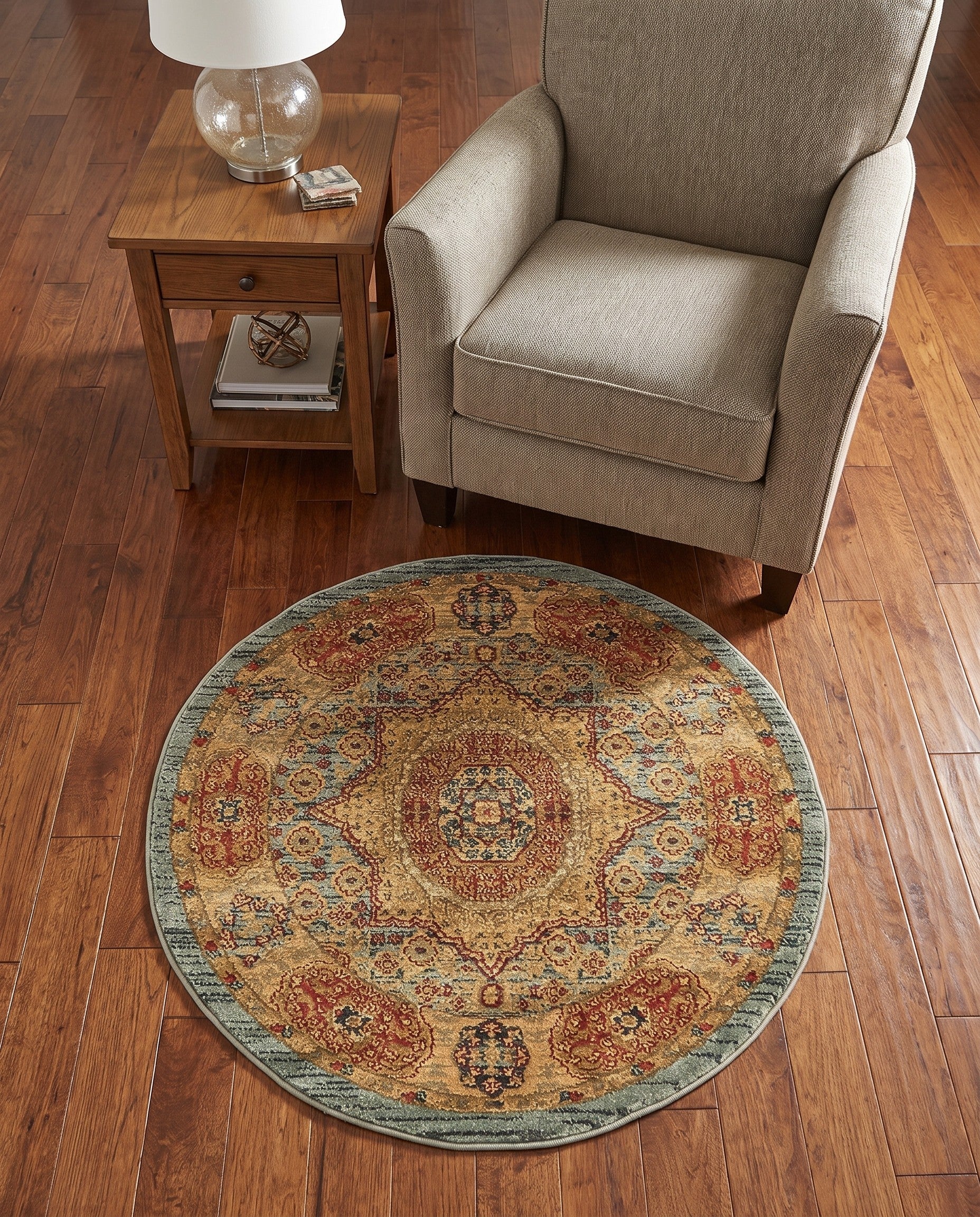 Light Blue Mamluk Round Rug