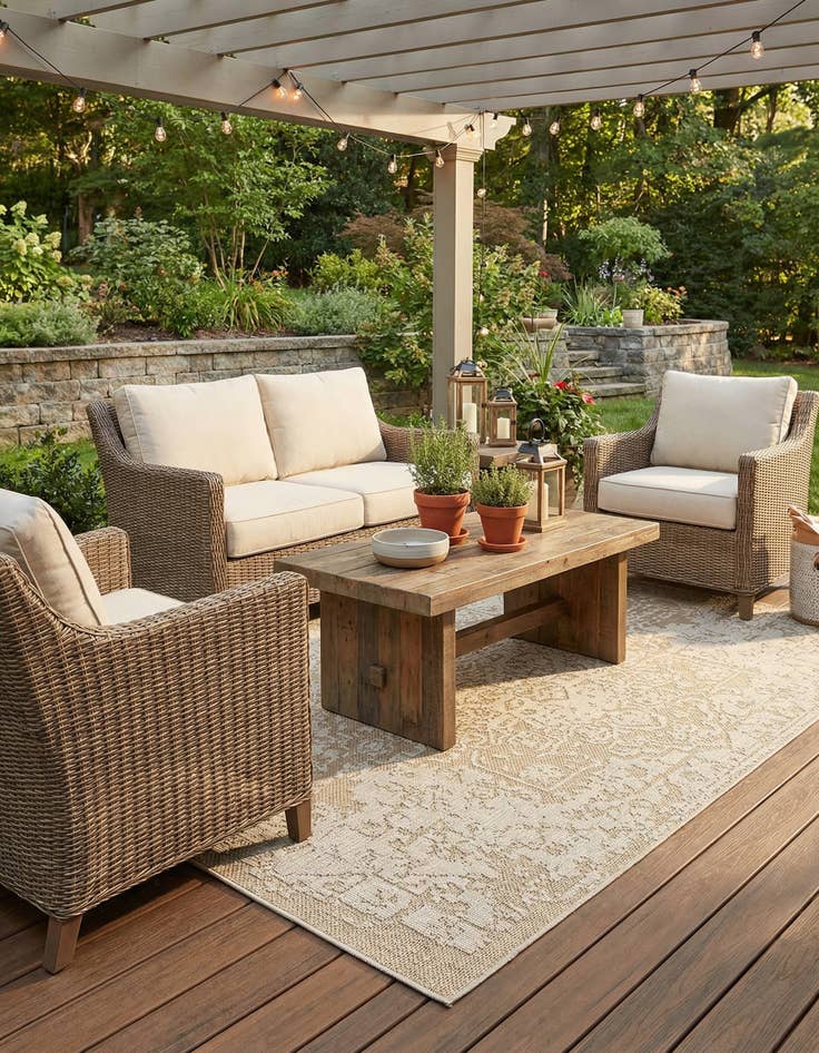 Detail image of 6' 1 x 9'  Washable Traditional Indoor / Outdoor Rug