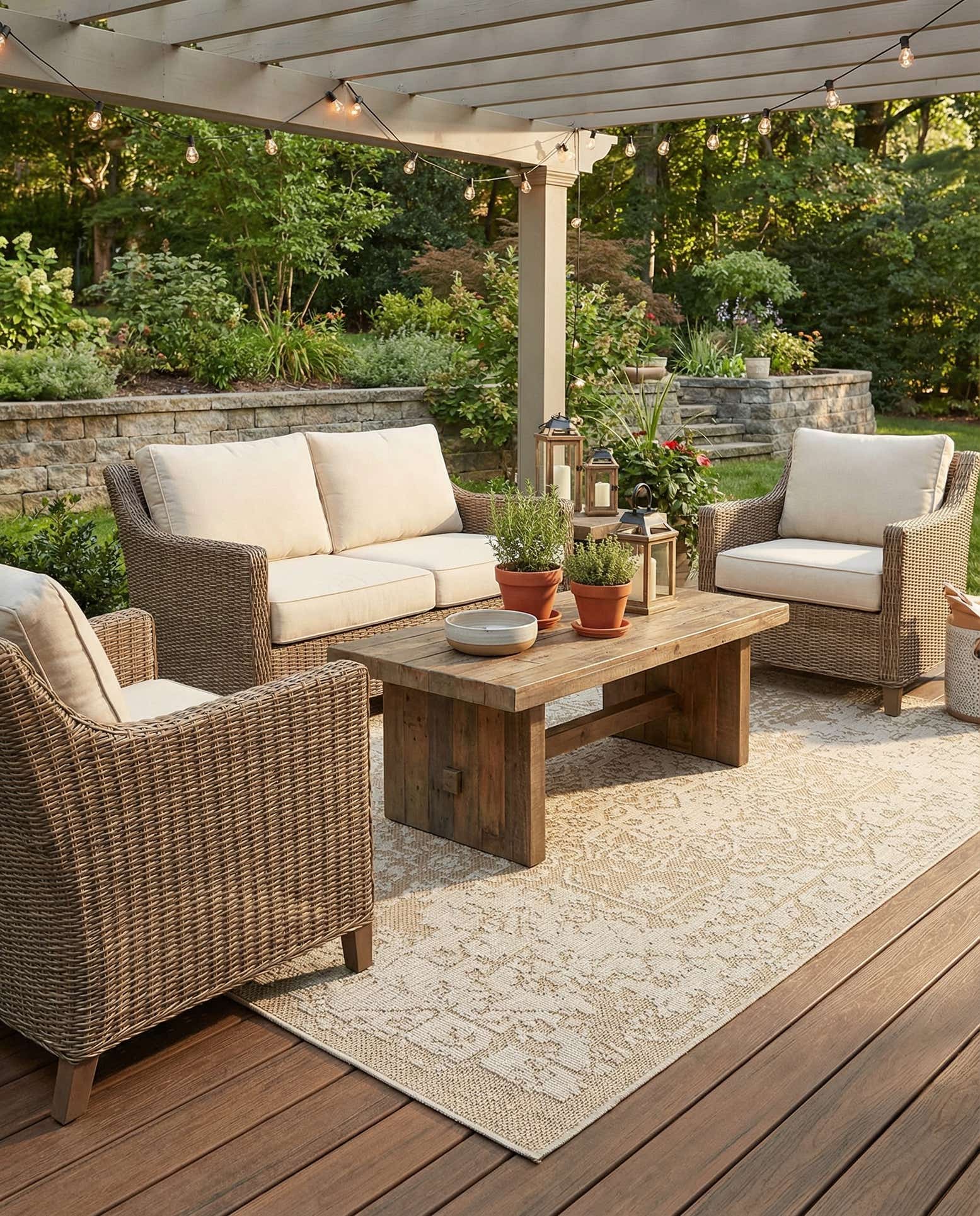 6' 1 x 9' Easy-Clean Traditional Indoor / Outdoor Rug