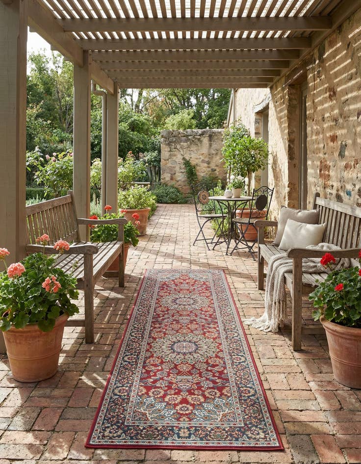 Detail image of 2' 7 x 10'  Washable Traditional Indoor / Outdoor Runner Rug