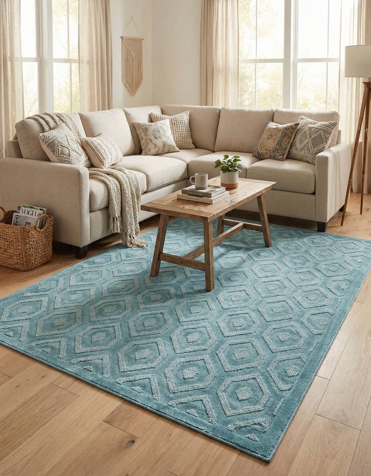Detail image of  6' x 9'  Washable Trellis Textured Indoor / Outdoor Rug