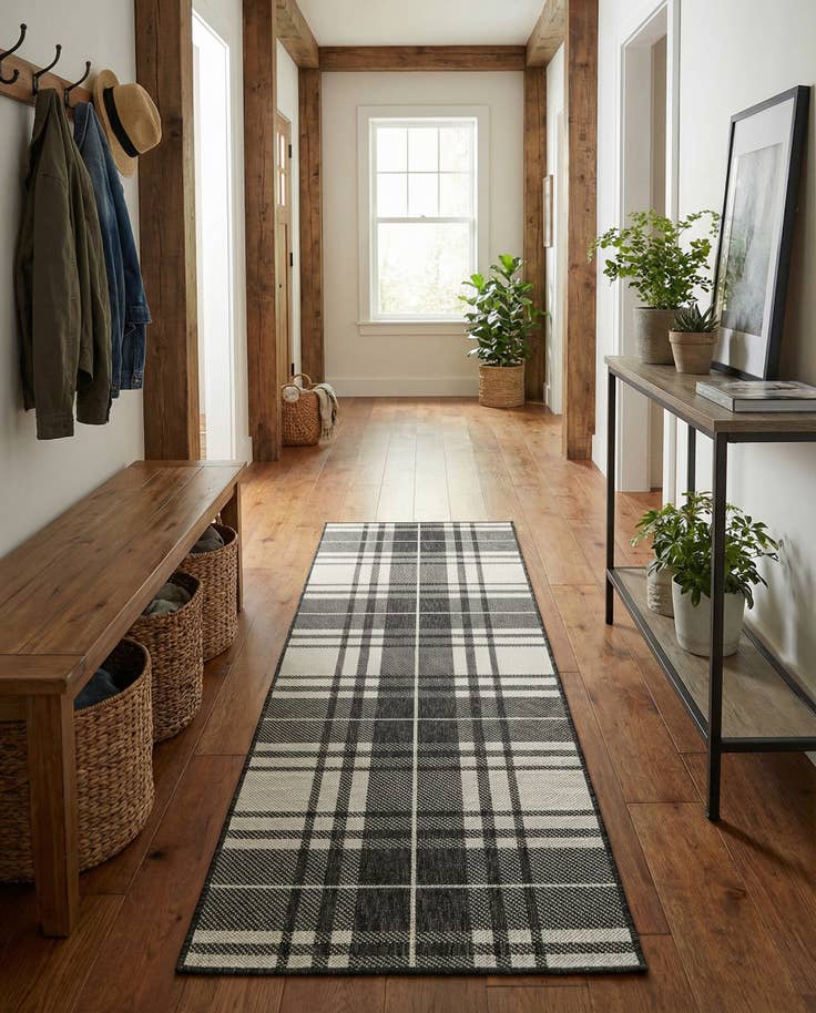Detail image of 2' x 8' Easy-Clean Checkered Indoor / Outdoor Runner Rug
