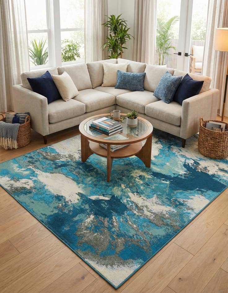 Detail image of 6' 1 x 9'  Washable Modern Indoor / Outdoor Rug