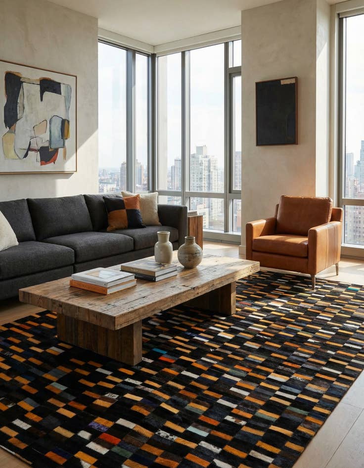 Detail image of  5' 2 x 8' Cowhide - Patchwork Rug