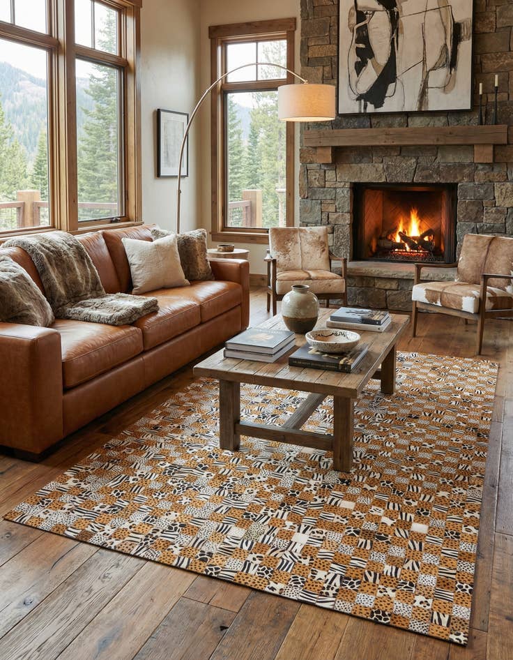 Detail image of 5' 1 x 8' Cowhide Leather Rug