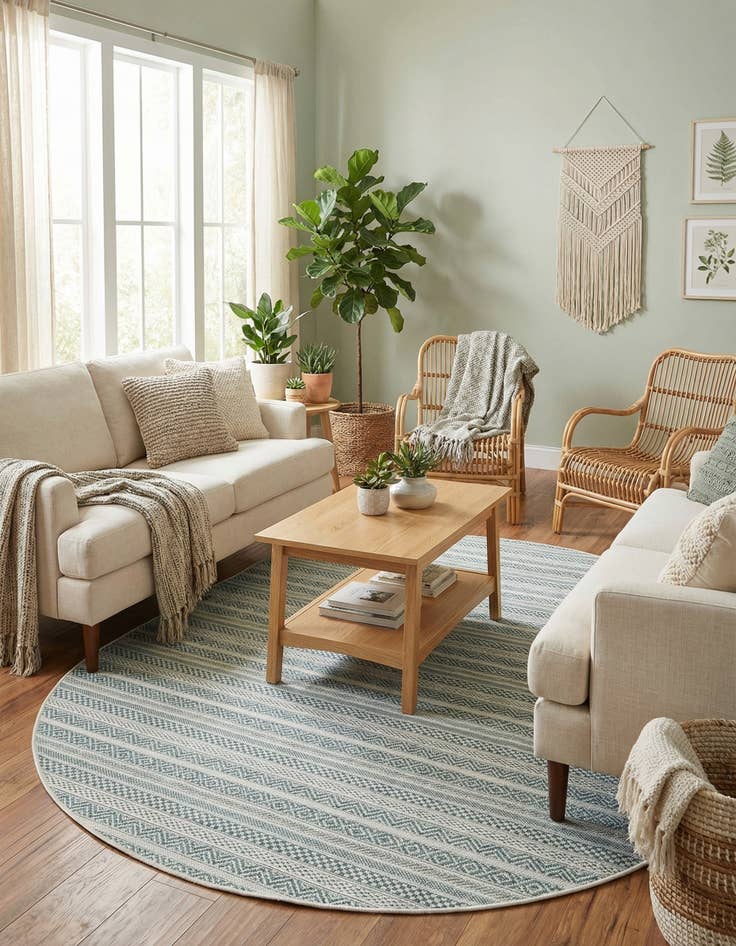 Detail image of 5' 3 x 8' Easy-Clean Striped Indoor / Outdoor Oval Rug
